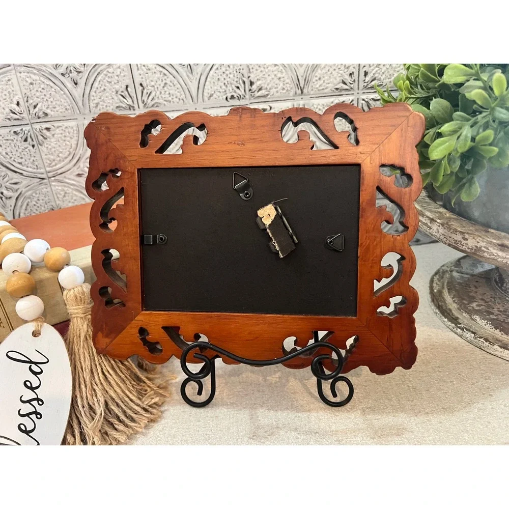 Vintage Hand Carved Wood Floral Picture Frame Boho Tropical Wall Decor 5.5x3x5